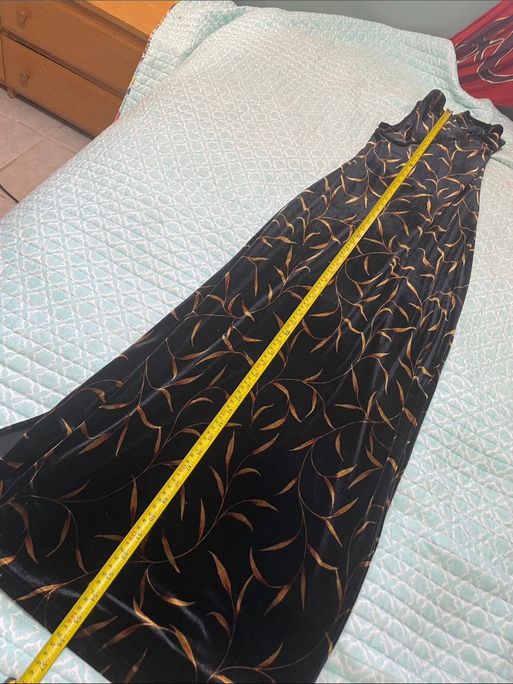 velvet, dark floral sheath dress with side slits Asian inspired - Picture 8 of 9